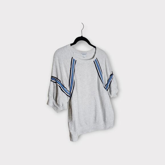 Evereve Womens Liv Puff Sleeve Sweatshirt Gray Blue Stripe Detail Sm Soft Lounge - Picture 3 of 9
